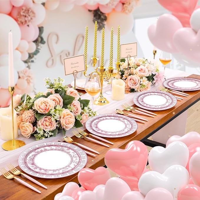 60Pcs Pink Floral Paper Plates and Napkins Party Supply, Serves 20 | Disposable - Image 5