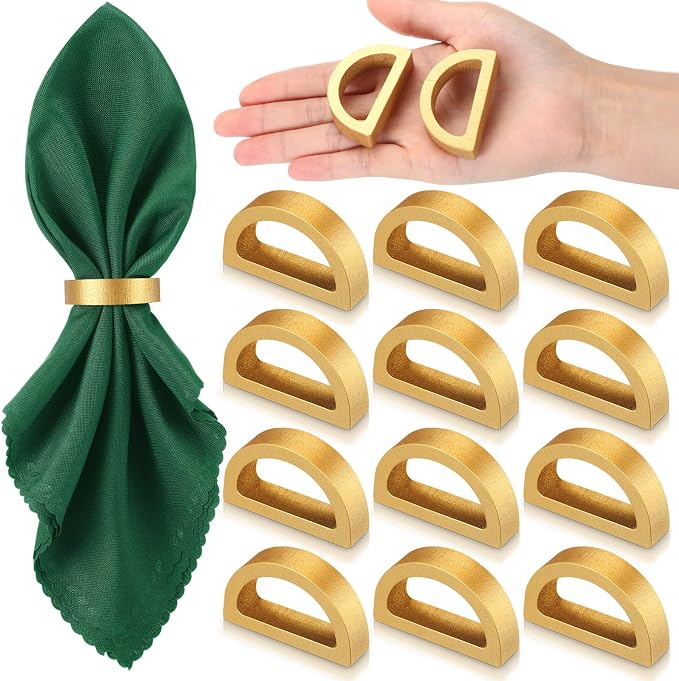 LemonRoad 12 Set Gold Napkin Rings Boho Wedding Wooden Napkin Holders Handmade by Unknown