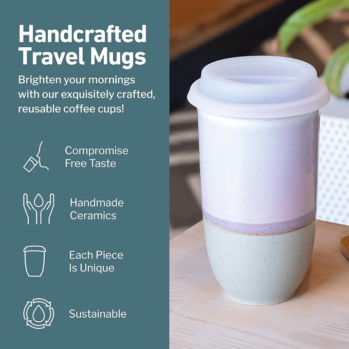 NOVA CERAMICS Coffee Travel Mug – Reusable To Go Mug – Microwave & Dishwasher - Image 2