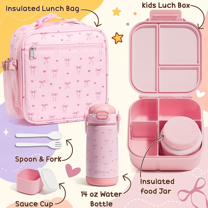 Fimibuke Kids Bento Lunch Box w/Insulated Water Bottle, Lunch Bag & Thermo | - Image 9