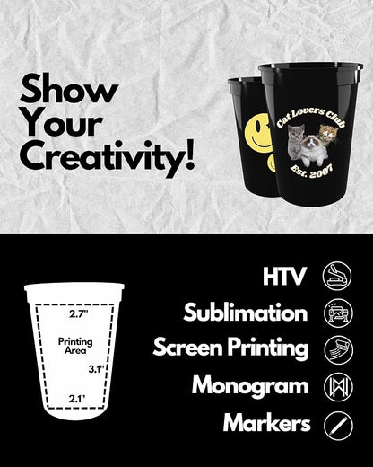 PartyPrints 10 Pack Small 10 to 12 oz Black Reusable Blank Plastic Cups - Image 4