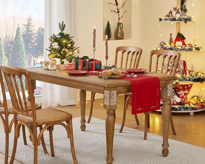 Red Burlap Table Runner, Christmas Table Runners 36 inches Long | Double Layer - Image 6