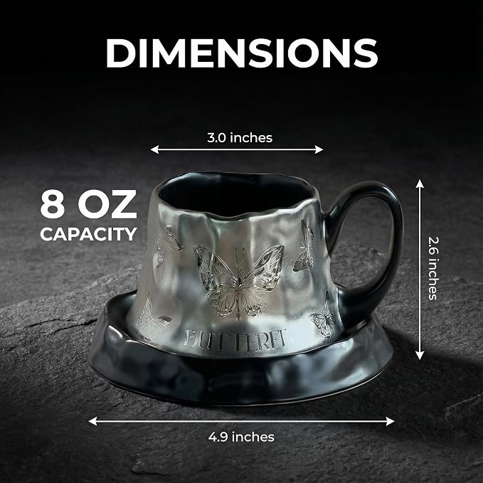 Volcanic Ash Titanium Finish Coffee Mug and Saucer Set | Modern Sculptural - Image 7