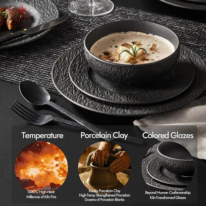 Black Dinnerware Sets with flatware, 32-Piece Matte Marble Pattern Premium - Image 4