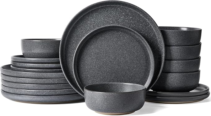Famiware Milkyway 18-Piece Stoneware Dinnerware Set, Matte Dark Charcoal | by Famiware