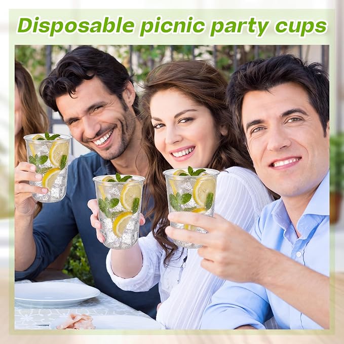 Ziliny 100 Pcs Disposable Stemless Glasses 16oz Crystal Plastic Wine Glasses - Image 6