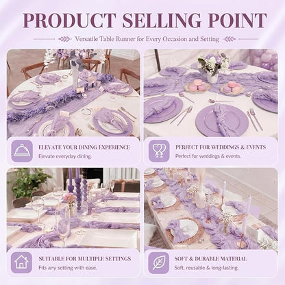 2 Pack Lavender Cheesecloth Table Runner 17x108 Inch Boho Rustic Semi Sheer - Image 7