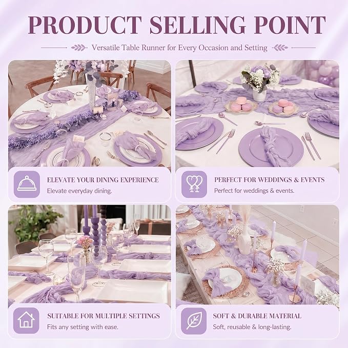 12 Pack Lavender Cheesecloth Table Runner 17x108 Inch Boho Rustic Semi Sheer - Image 7