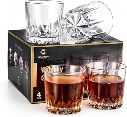 GLASKEY Whiskey Glasses Set of 4, Lead-Free Crystal Old Fashioned Glass by GLASKEY