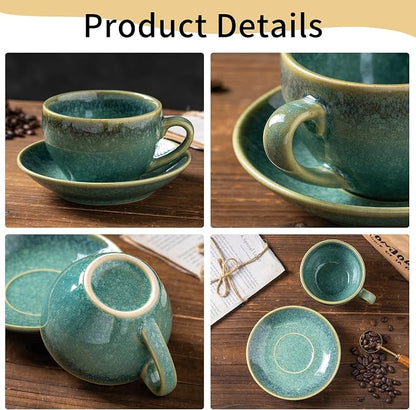 Porcelain Coffee Cup with Saucer Spoon, Vintage Design Ceramic Latte Art - Image 5