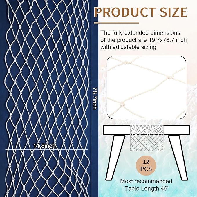 SATINIOR 12 Pcs 12 x 72'' Fishing Net Table Runner Party Decoration, Natural | - Image 3
