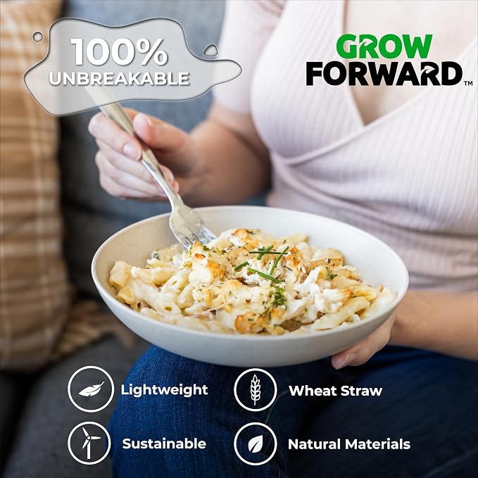Grow Forward Premium Wheat Straw Pasta Bowls - 42oz Unbreakable Wide & Shallow - Image 4