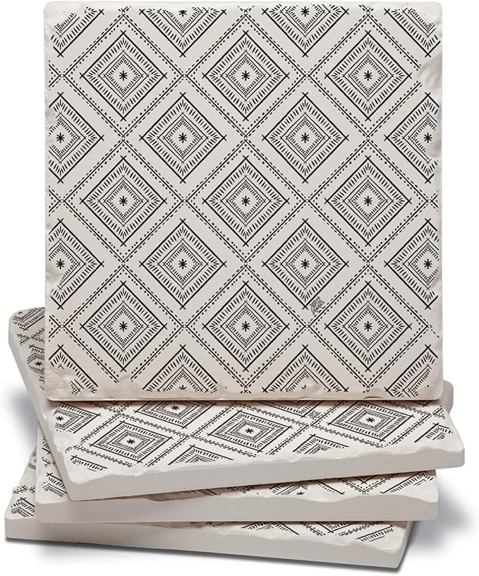 Thirstystone Botanical Farmhouse 4 Pack Tumbled Tile Stone Coasters | 4" Square by CounterArt
