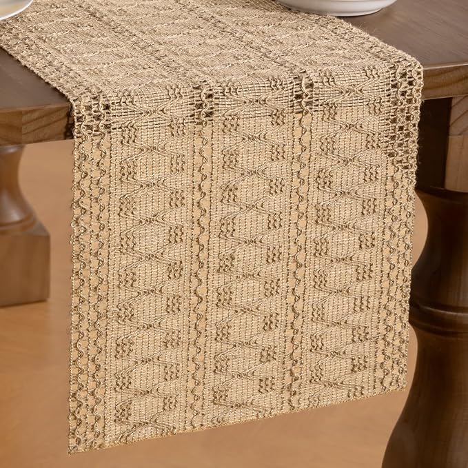 MLMW Boho Table Runner 72 inches Small Coffee Table Runner Rustic Burlap - Image 2