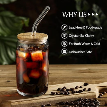 VITEVER Glass Cups with Bamboo Lids and Glass Straw - Image 4