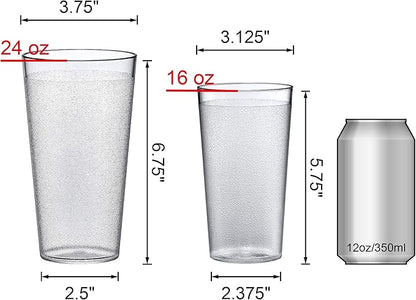 Amazing Abby - Cafely - 16-Ounce and 24-Ounce Plastic Tumblers (Set of 12), Plastic Drinking Glasses, Restaurant-Style Cups, Stackable, BPA-Free, Shatter-Proof, Dishwasher-Safe, Clear