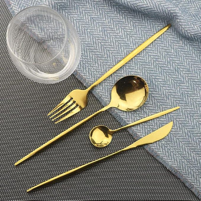 JASHII Stainless Steel Titanium Plated Golden Flatware Set 24 Piece, Flatware - Image 2