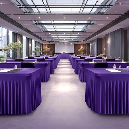Wish Care 6 Pack Dark Purple Spandex Table Clothes for 8 Foot Rectangle Tables, 8FT Wrinkle Free Fitted Tablecloths Ruffles Design Table Cover for Party, Banquet, Wedding and Events