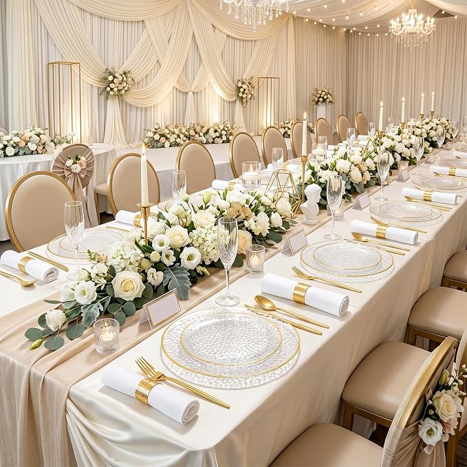 Rubtlamp 60Pcs Clear Plastic Plates, Heavy-duty Gold Plates, Hammered Party - Image 6