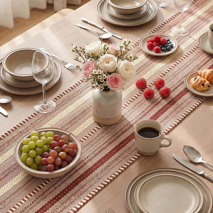 Artoid Mode Red Farmhouse Stripe Braided Table Runner 12x72 Inch | Holiday - Image 4