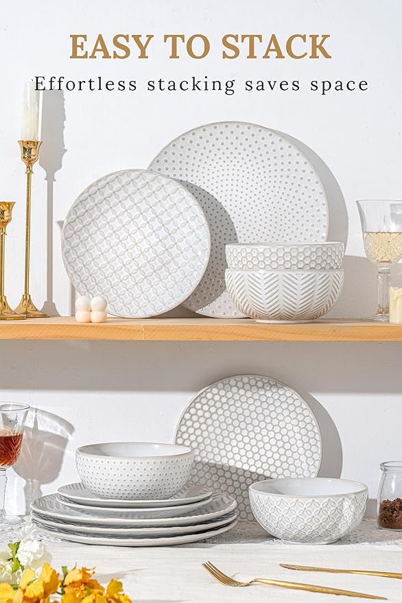 FOBENTA 32-Piece Luxury Dinnerware Set, Complete Plates and Bowls Set - Image 5
