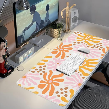 iCasso Desk Matt for Desktop, Cute Desk Pad Mat, XXL Large Mouse Pad, Anti-Slip Big Mousepad with Stitched Edges, Keyboard Pad Mouse Mat for Computer, Work, Gaming (Yellow Flower)