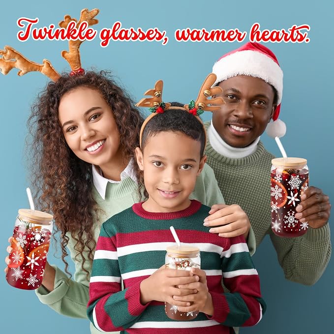 Sliner 2 Pcs Snowflake Glass Cups Christmas Winter Tumbler - Image 3