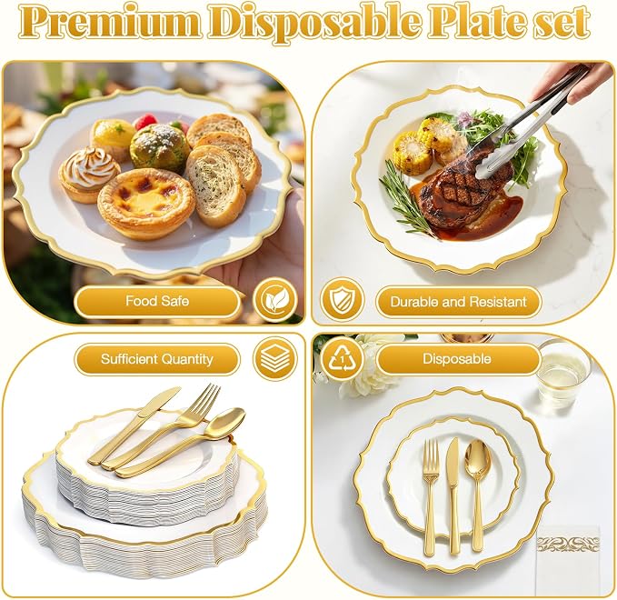 Glowserve 175 Piece Disposable Plastic Plates Dinnerware Set - Image 6