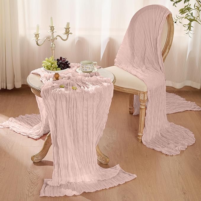 12 Pack Dusty Pink Cheesecloth Table Runner Boho Gauze Home Decor | 120 Inch - Image 3