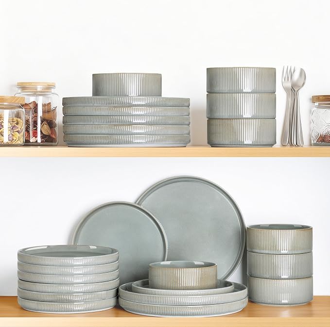 Ceramic Dinnerware Set for 6, 18-Piece Plates and Bowls Set | Lightweight - Image 7