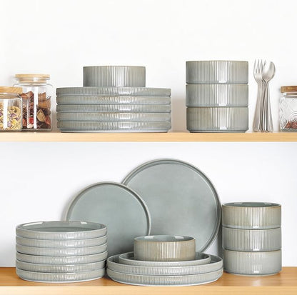 Ceramic Dinnerware Set for 6, 18-Piece Plates and Bowls Set | Lightweight - Image 7
