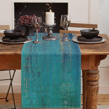 Emvency Table Runner, 13x72 Inch, Teal and Gold | Abstract Farmhouse Vintage by Emvency