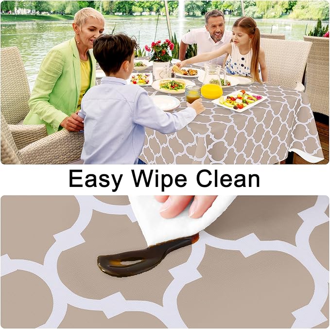 Smiry Rectangle Table Cloth, Waterproof Vinyl Tablecloths with Flannel Backing for Rectangle Tables, Wipeable Spillproof Plastic Tablecloth for Dining, Camping, Indoor and Outdoor (52"x70", Khaki)
