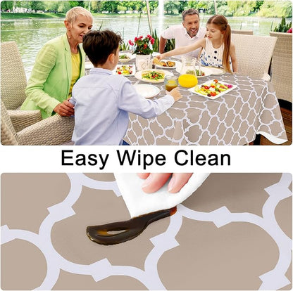 Smiry Rectangle Table Cloth, Waterproof Vinyl Tablecloths with Flannel Backing for Rectangle Tables, Wipeable Spillproof Plastic Tablecloth for Dining, Camping, Indoor and Outdoor (52"x70", Khaki)