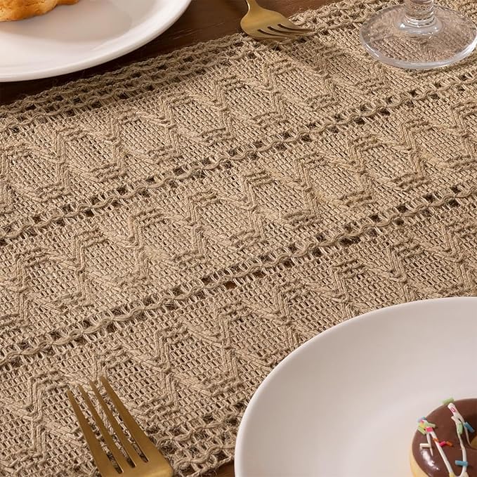 Burlap Boho Table Runner for Boho Chic Home Decor 48 Inches Long, Modern - Image 4