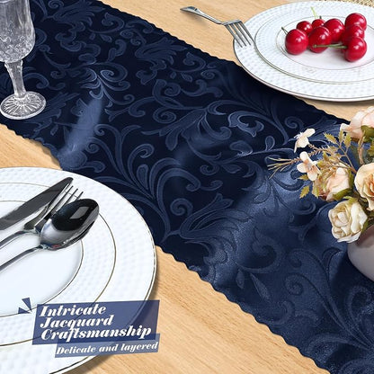 MILVOWOC 4 Pack Navy Blue Damask Table Runner, 12 x 72 Inch | Satin Jacquard - Image 7