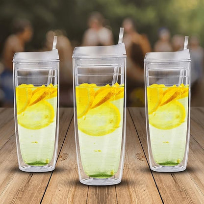 DISCOUNT PROMOS Tall Orbit Acrylic Tumblers 20 oz. Set of 10, Bulk Pack - Perfect for Iced Coffee, Soda, Other Hot & Cold Beverages - Clear