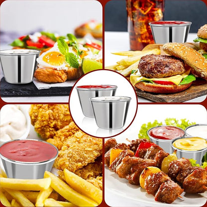 DJZZ 100 Pcs Metal Sauce Cups 2.5oz Ramekins, Stainless Steel Dipping Sauce Cups Metal Condiment Container Reusable Round Butter Dressing Restaurant Small Bowls (100)