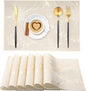 Gold Rectangle Placemats Set of 6 Vinyl Place Mats for Dining Tables Kitchen Indoor Easy to Clean Heat Resistant Wipeable Washable Modern Dining Table Mats Wedding Holiday Party Festival Decor