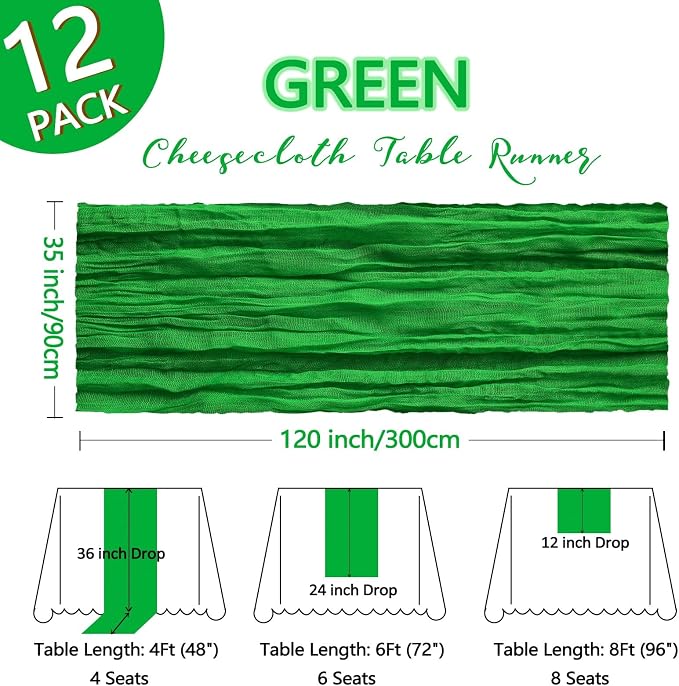 12 Pack Green Cheesecloth Table Runner 10Ft Gauze Cheese Cloth Table Runner - Image 2