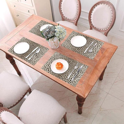 Leopard Print Placemats Set of 4,12x18 Inches Brown Cheetah Animal Print Decorative Placemats Rectangle Boho Modern Abstract Table Mats for Party Home Kitchen Dining Table Decoration