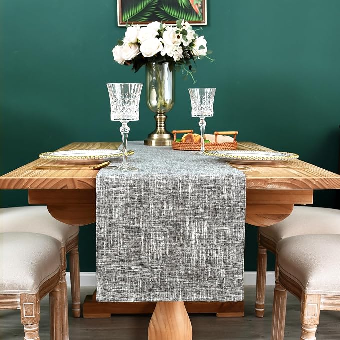 NEWISHER Reversible Double Layer Table Runner Faux Linen Fabric 13x72inch | - Image 7