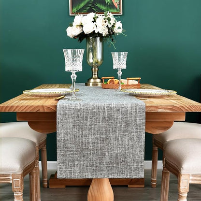 NEWISHER Reversible Double Layer Table Runner Faux Linen Fabric 13x72inch | - Image 7