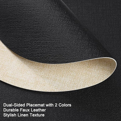 Myir JUN Round Placemats Dual Sided, Faux Leather Place Mats Set of 4 Indoor Placemats for Dining Table Outdoor Placemats Non-Slip Washable Table Mats (Set of 8, Cream Black)