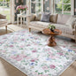 Lahome Purple Floral 5x7 Area Rugs, Boho Rugs for Bedroom Girls,Vintage Living Room Rug Non Slip Low Pile Ultra-Thin Large Carpet for Farmhouse,Dining Room,Kids Playroom,Nursery(5'X7',Purple/Grey)