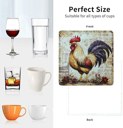 Rooster Coasters Square Leather Drinks Coaster Set - Image 5