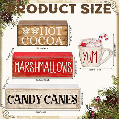 Moucuny 4 Pcs Wooden Christmas Tabletop Decor Hot Cocoa Tiered Tray Decor - Image 3