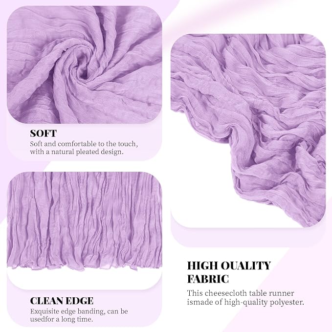 3 Pack Lavender Cheesecloth Table Runner, 17 x 108 Inch, Gauze Cheese Cloth - Image 4