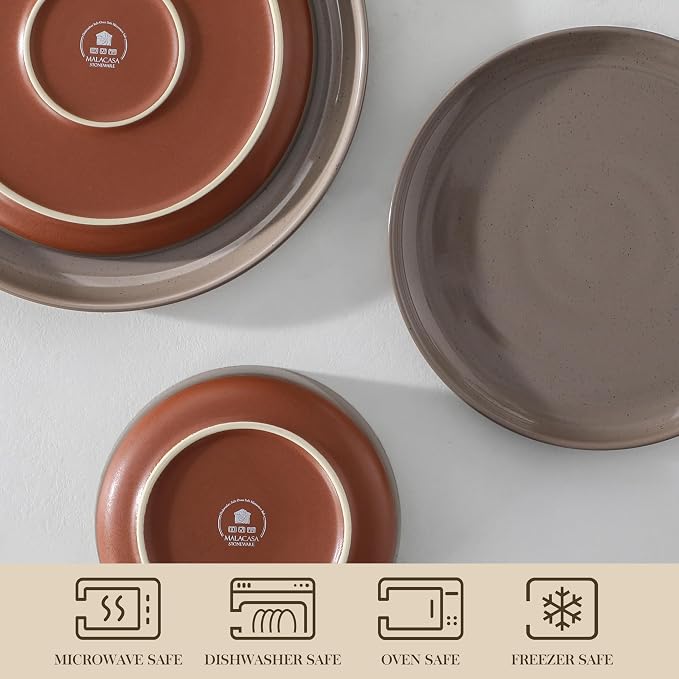 MALACASA Plates and Bowls Sets, 24 Pieces Modern Ceramic Dinnerware Set - Image 4