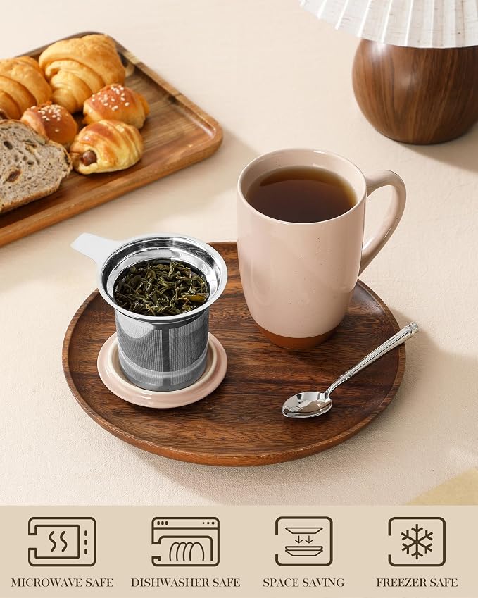 MALACASA Ceramic Tea Mug with Lid and Stainless Steel Infuser, 18 oz Large Tea - Image 4